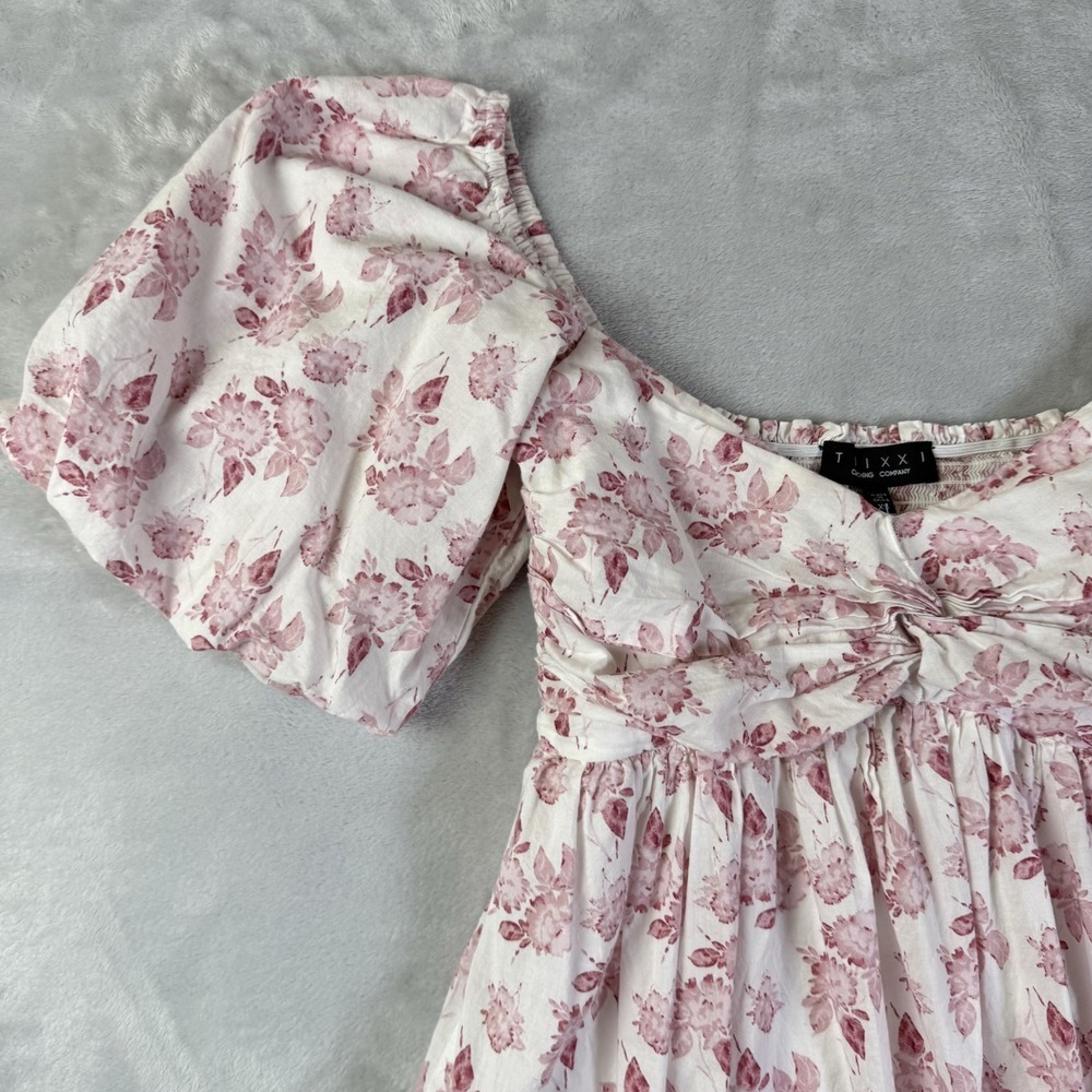 Trixxi Clothing Company Mini Dress XS Puff Sleeve Pink/White Floral Babydoll - Picture 3 of 13